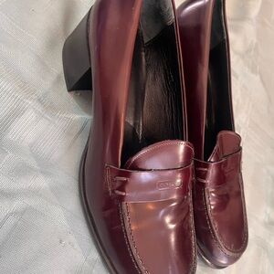 Coach Women’s Burgundy Leather Heeled Penny Loafers